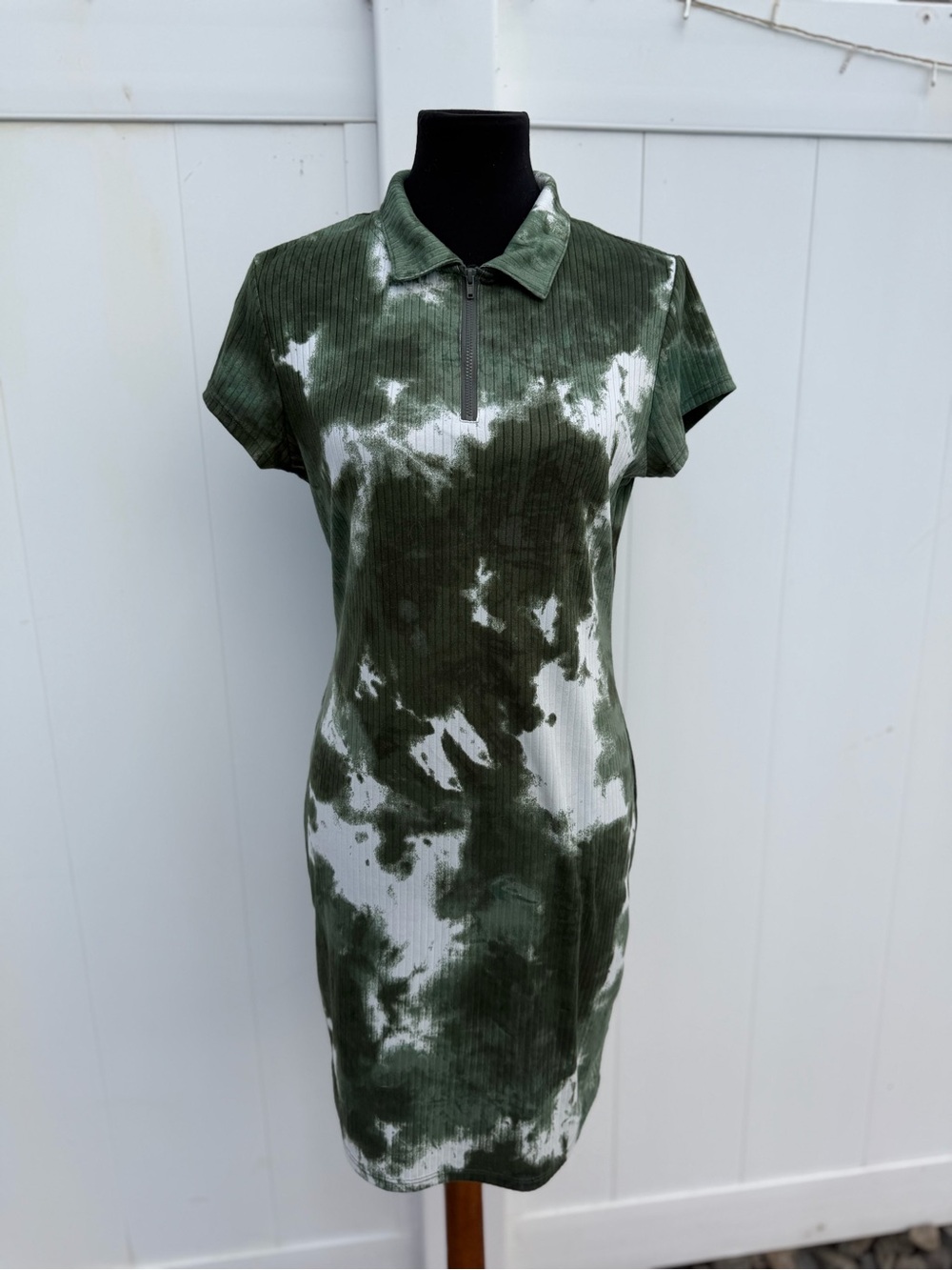 Tie-Dye Polo Bodycon Dress - Olive Green